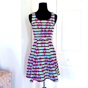 Funky Multicolor Neoprene Fit and Flare Mini Dress, Sz 0